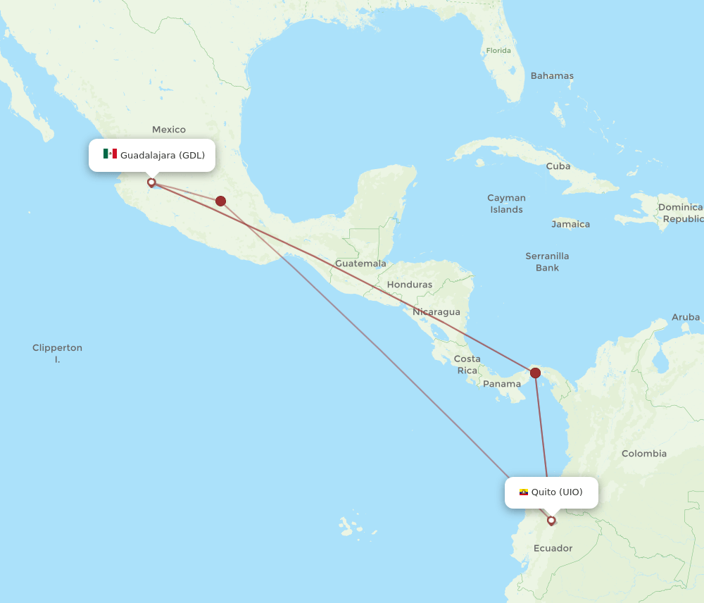 UIO to GDL flights and routes map