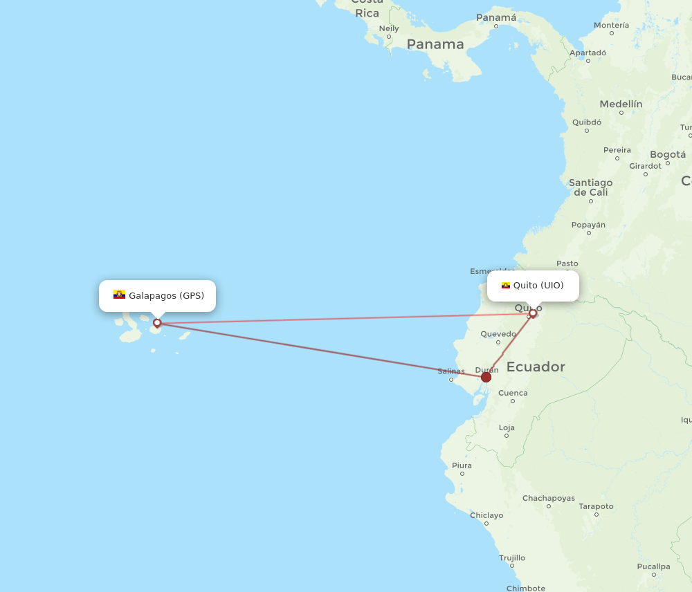 UIO to GPS flights and routes map