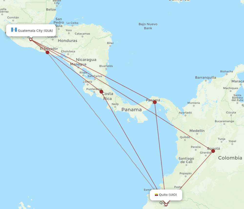 UIO-GUA flight routes