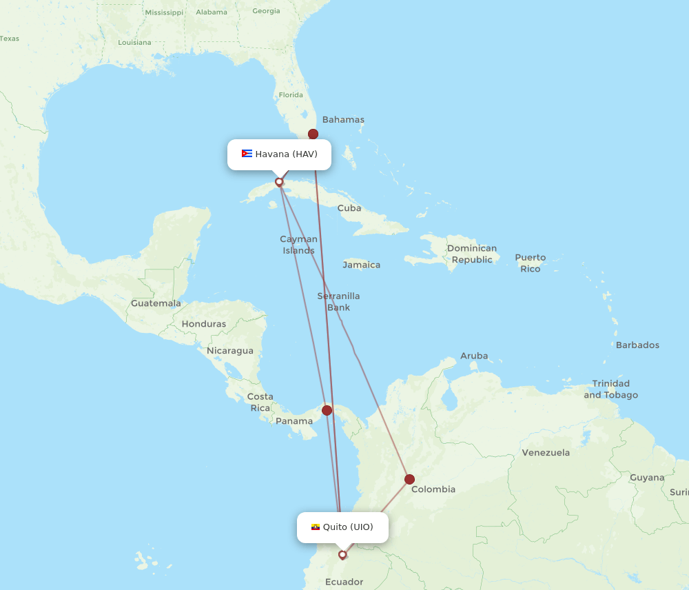 UIO-HAV flight routes