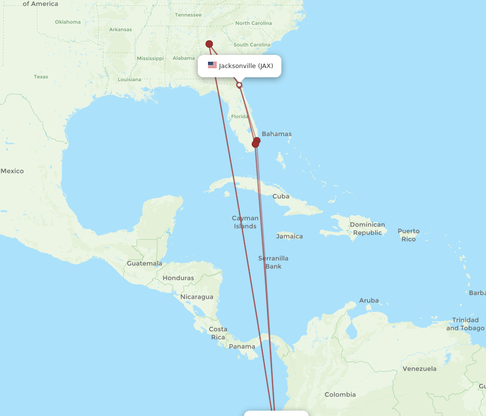 UIO-JAX flight routes