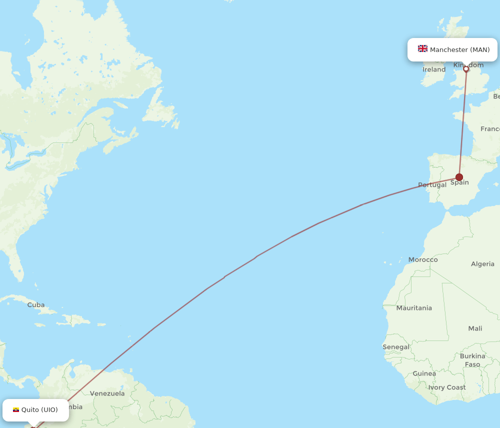 UIO to MAN flights and routes map