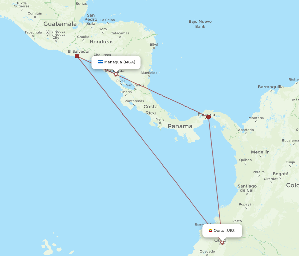 UIO to MGA flights and routes map