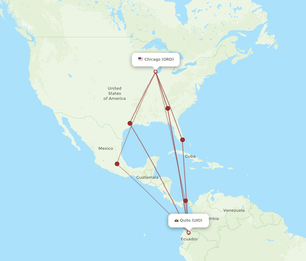 UIO-ORD flight routes