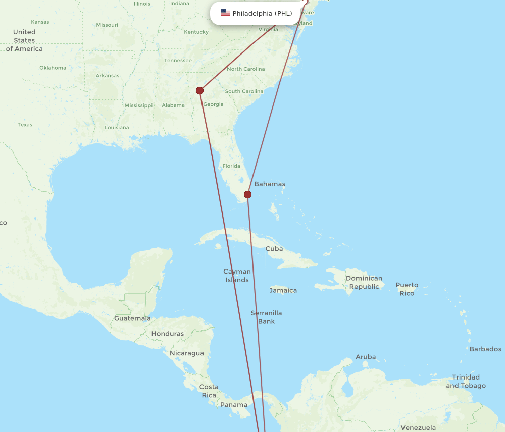 UIO-PHL flight routes