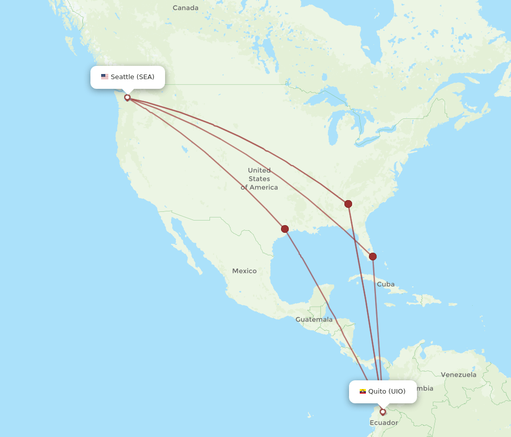 UIO to SEA flights and routes map