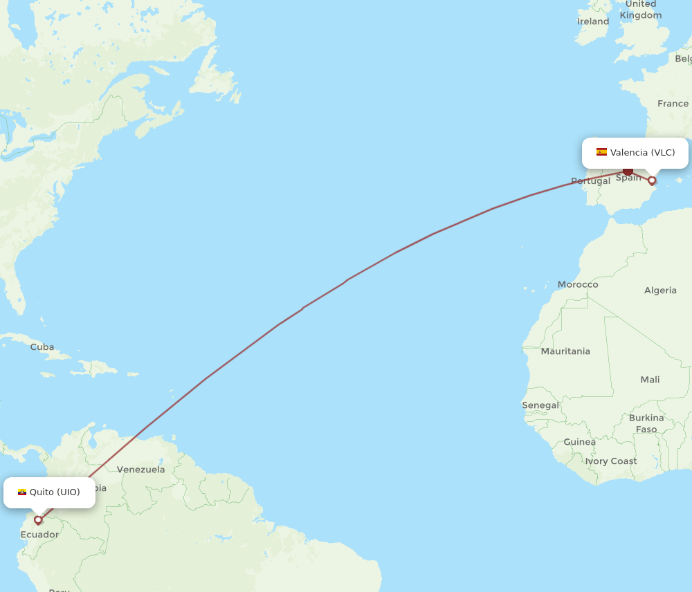 UIO to VLC flights and routes map