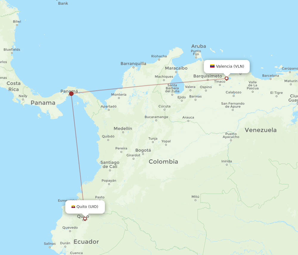 UIO to VLN flights and routes map