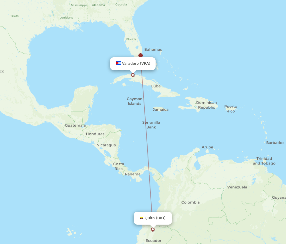 UIO-VRA flight routes