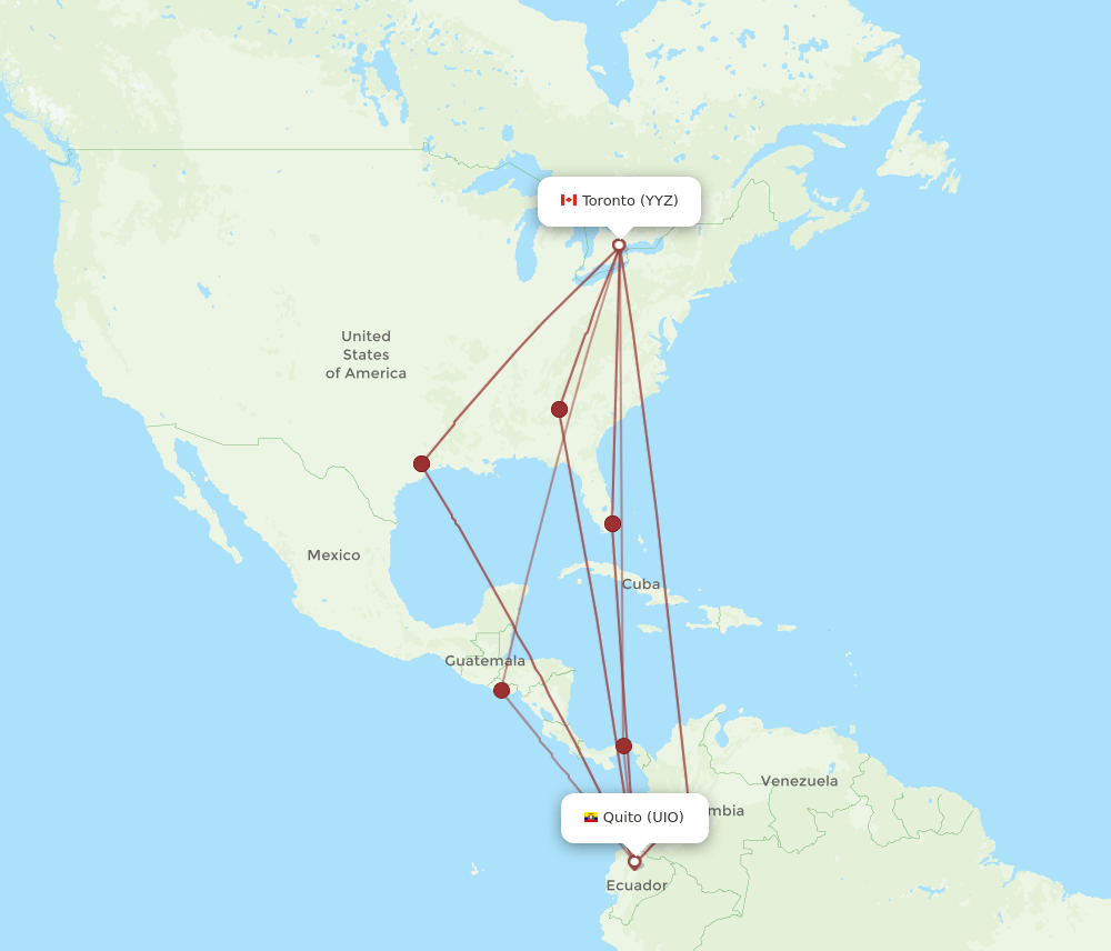 Toronto - Quito route map and flight paths
