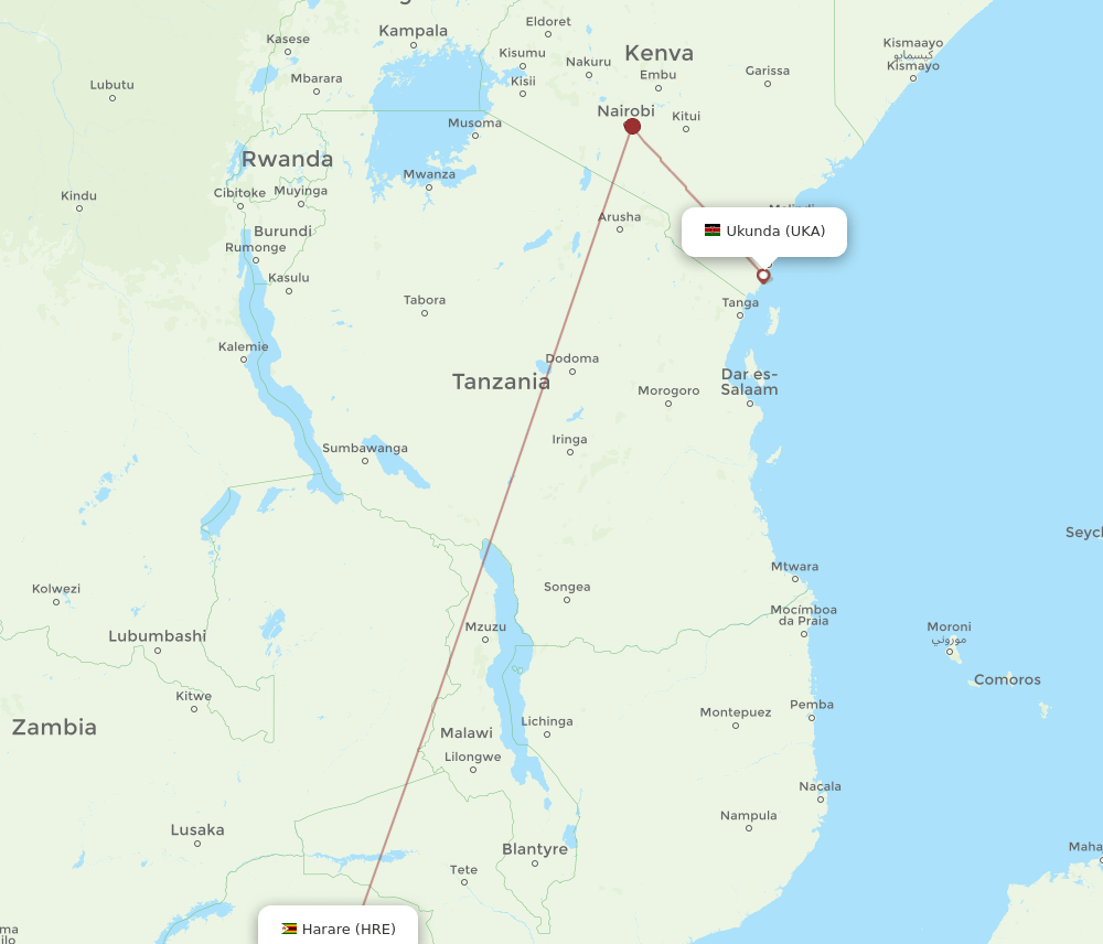 UKA-HRE flight routes