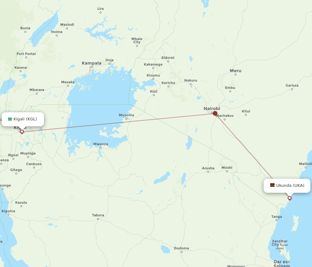 UKA to KGL flights and routes map
