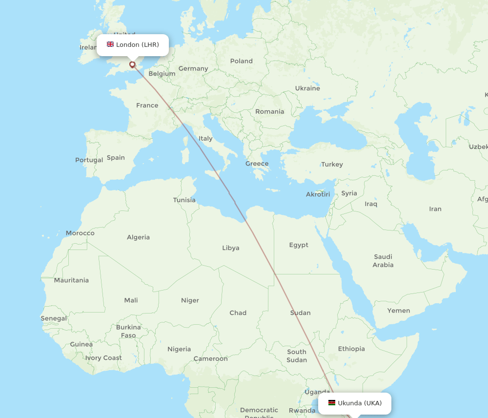 London - Ukunda route map and flight paths
