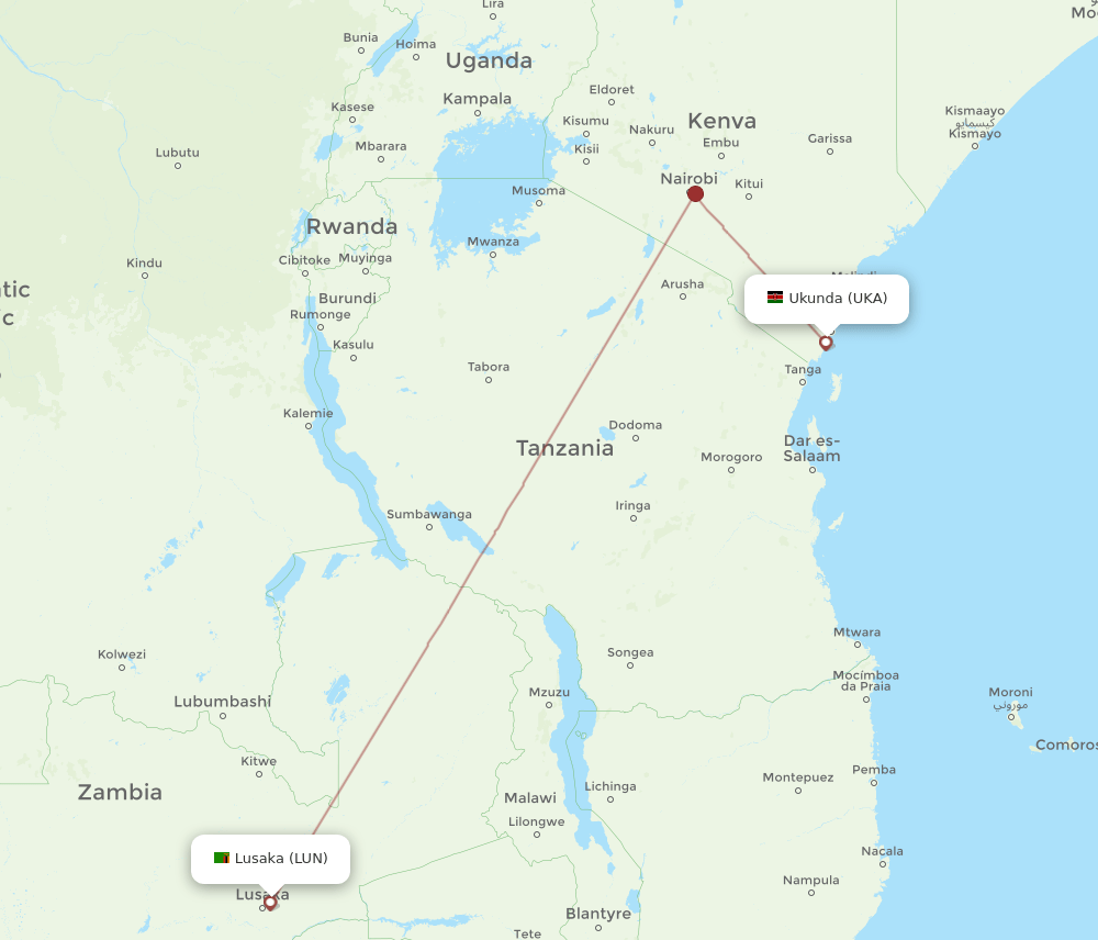 UKA to LUN flights and routes map
