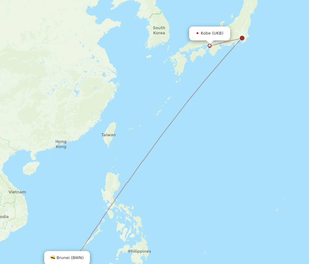 Bandar Seri Begawan - Kobe route map and flight paths