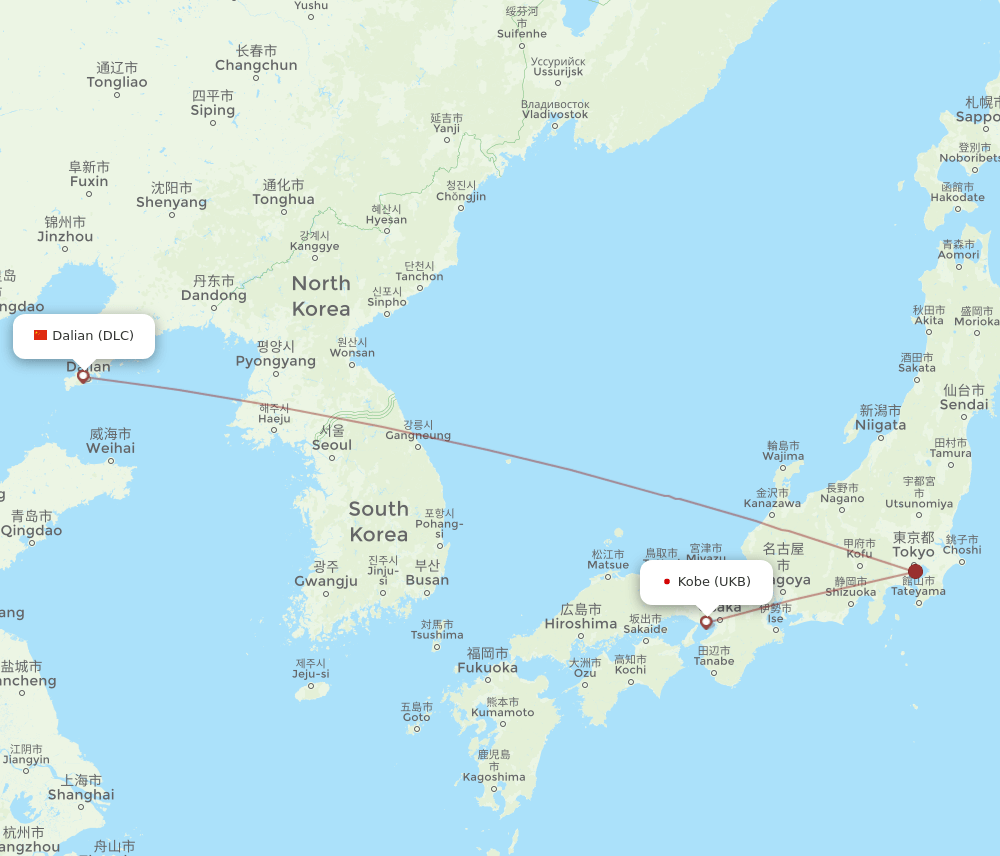UKB to DLC flights and routes map