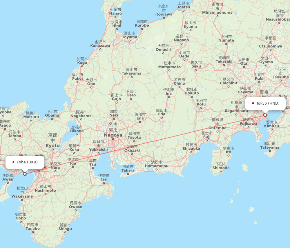 Kobe - Tokyo route map and flight paths