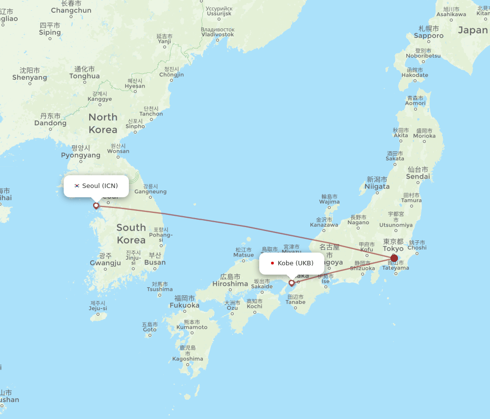 UKB-ICN flight routes