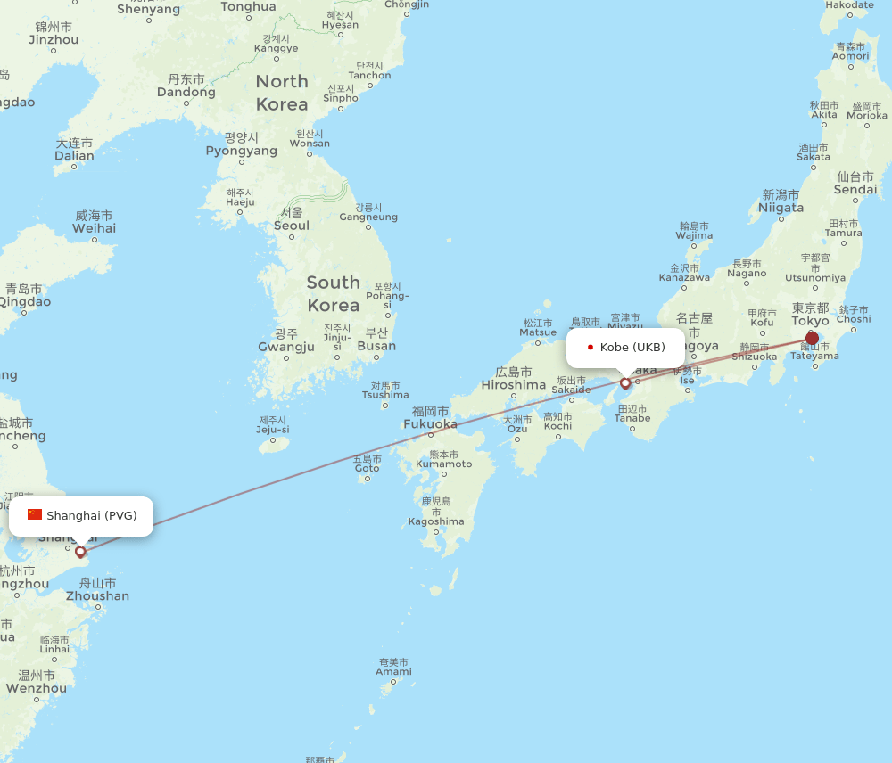 UKB to PVG flights and routes map