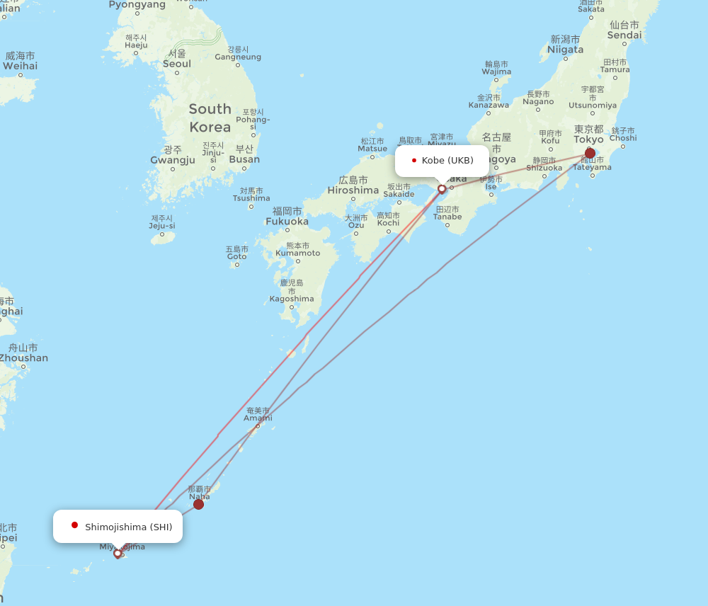 UKB to SHI flights and routes map