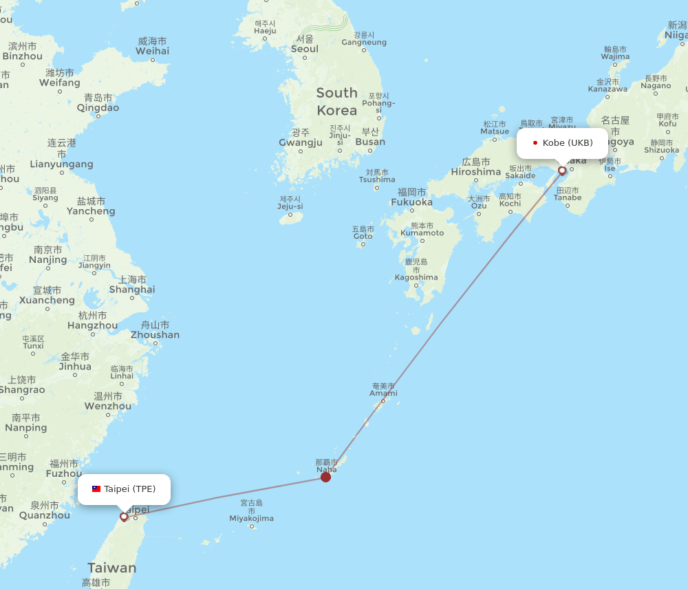 UKB to TPE flights and routes map