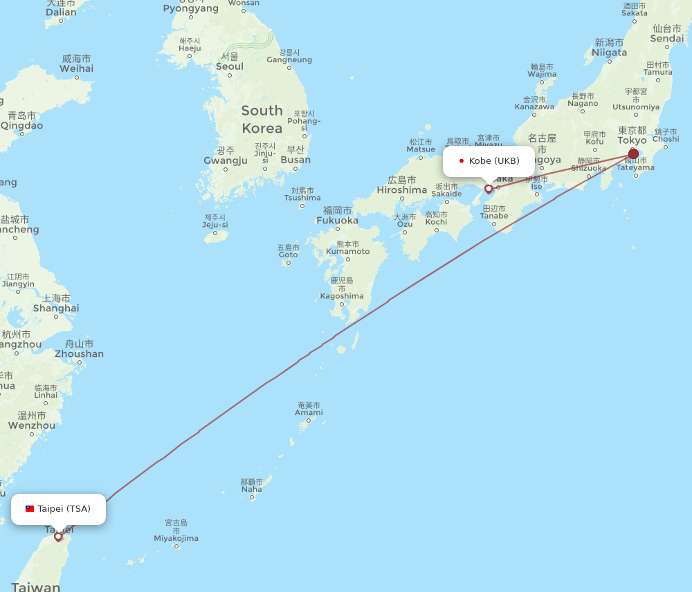 UKB to TSA flights and routes map