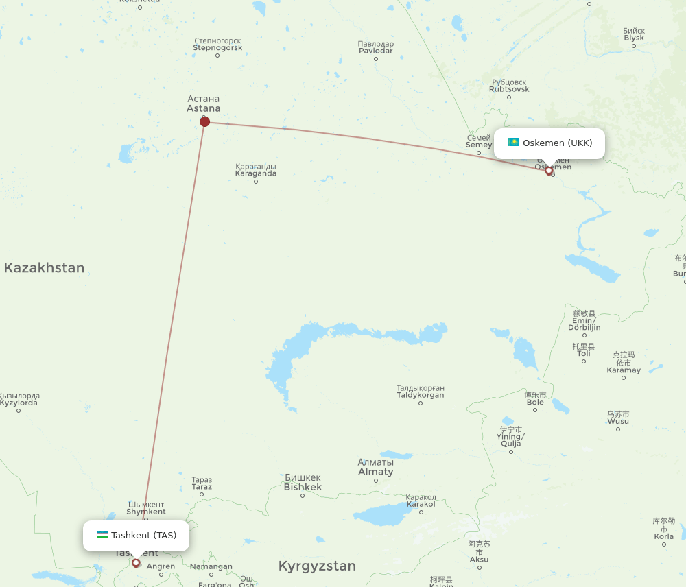 UKK-TAS flight routes