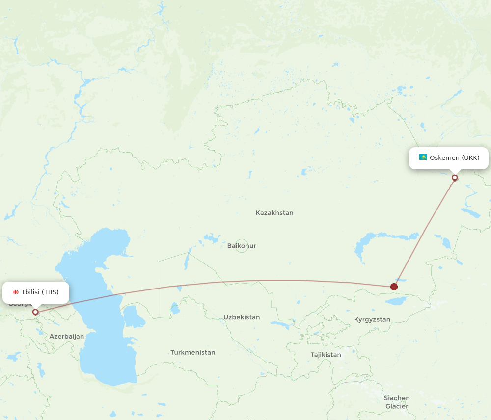 Tbilisi - Ust-Kamenogorsk route map and flight paths