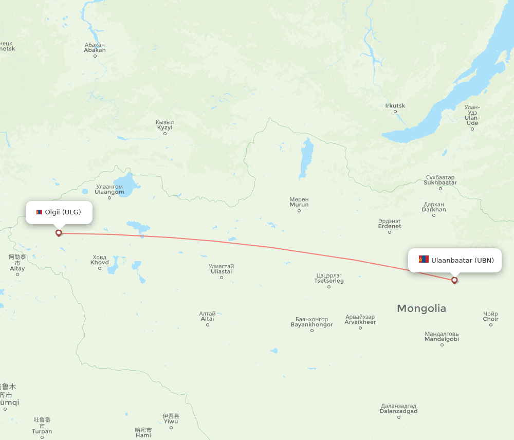Ulaanbaatar - Ulgit route map and flight paths