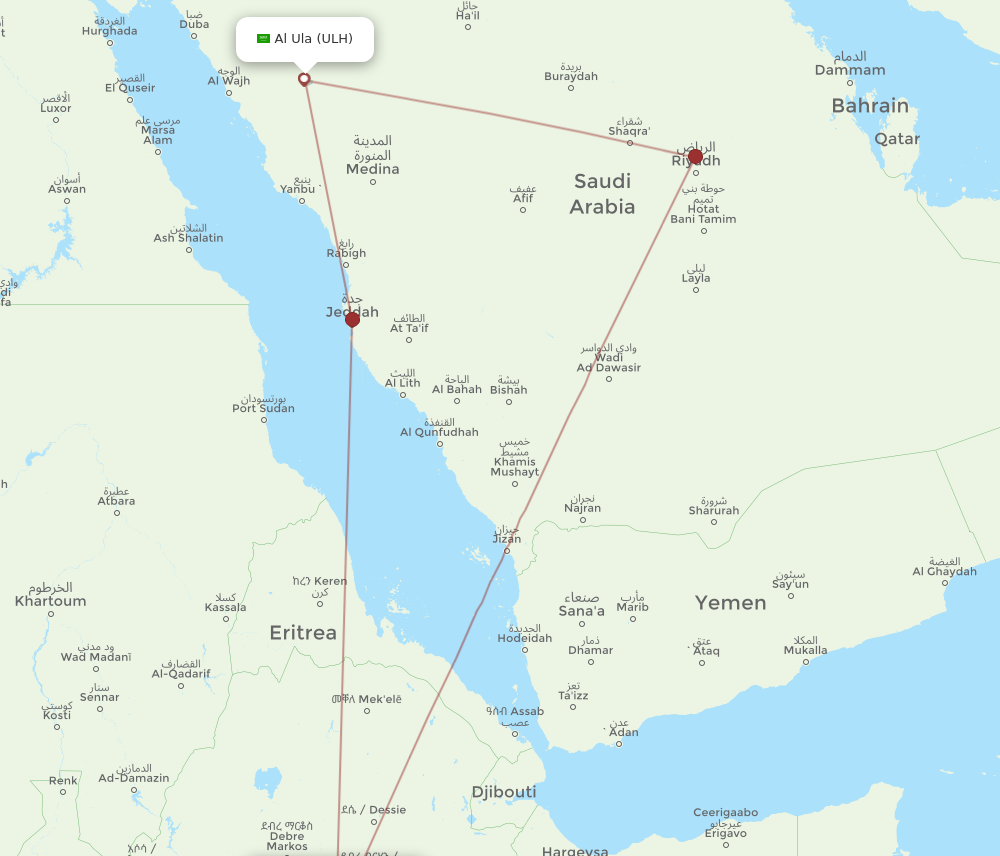 ULH to ADD flights and routes map
