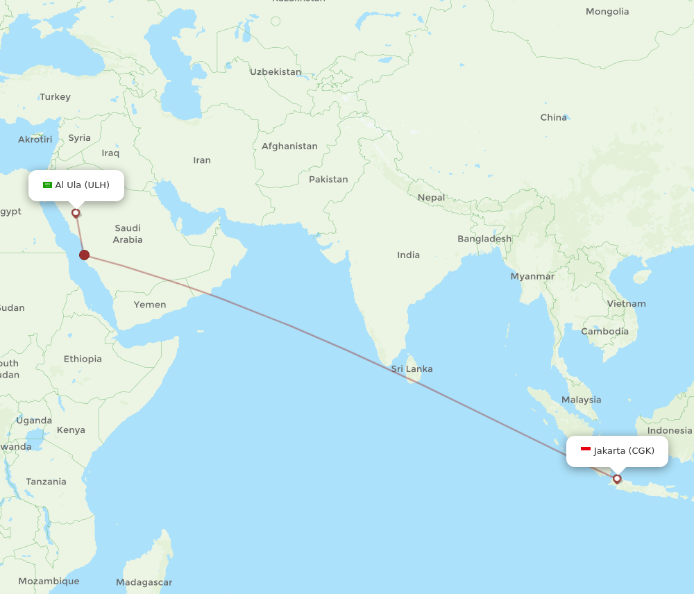 ULH to CGK flights and routes map