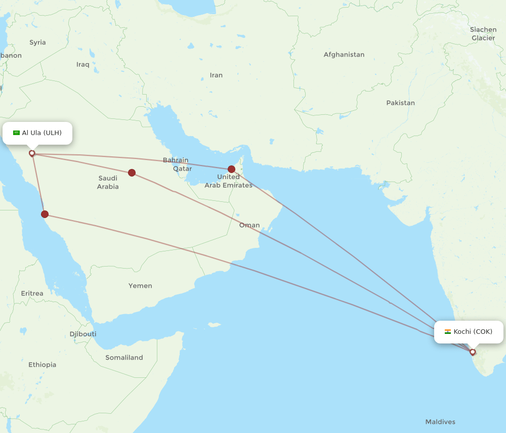 ULH-COK flight routes