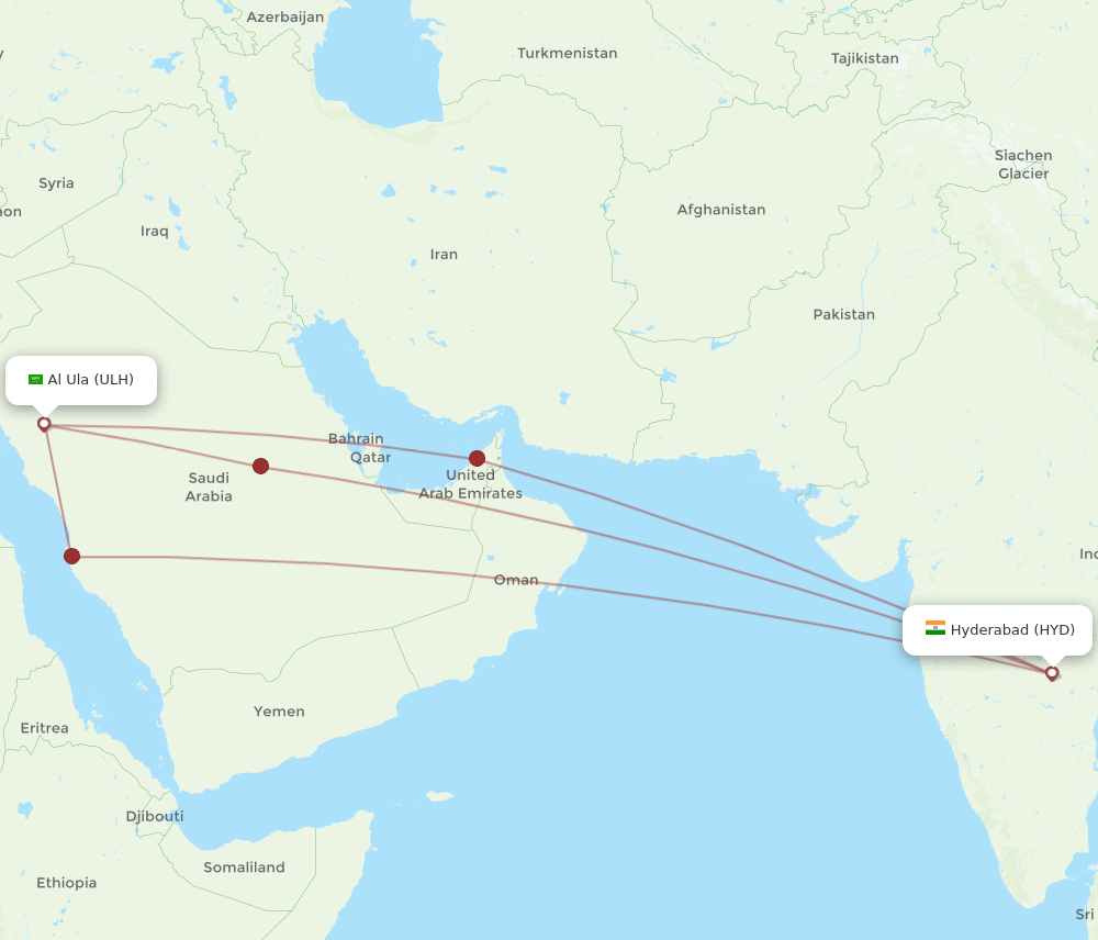 ULH-HYD flight routes