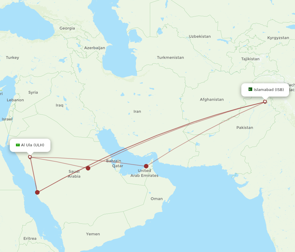 ULH-ISB flight routes