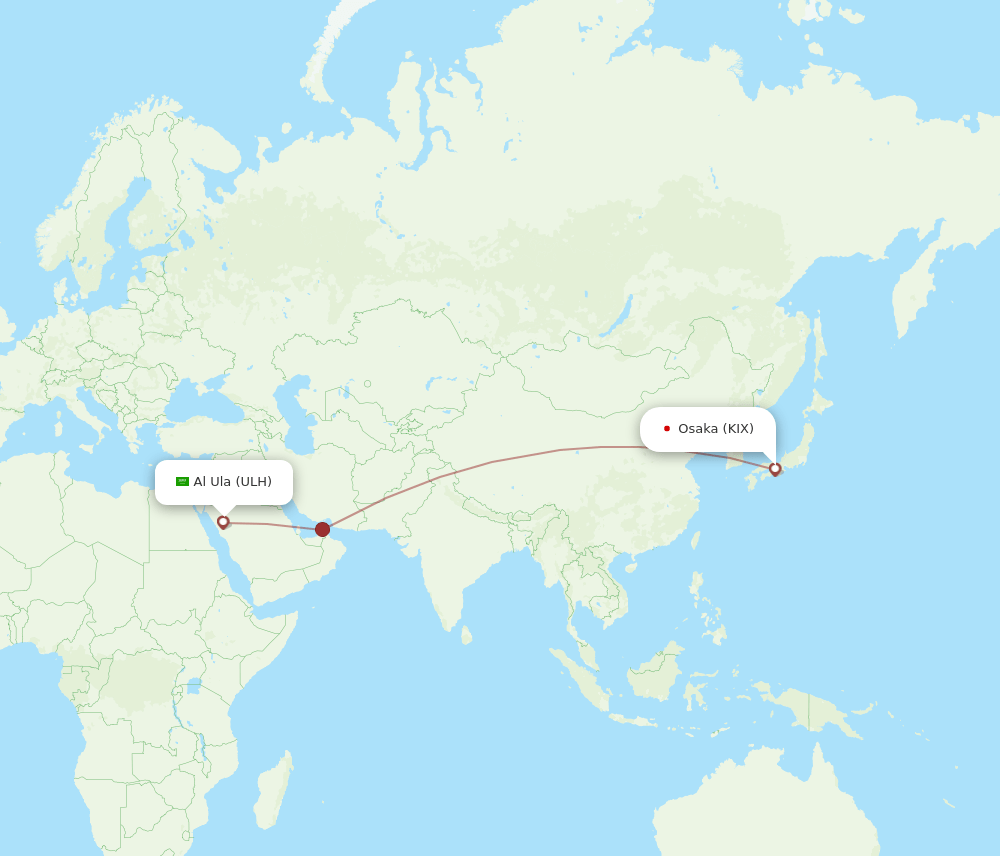 Osaka - Al Ula route map and flight paths