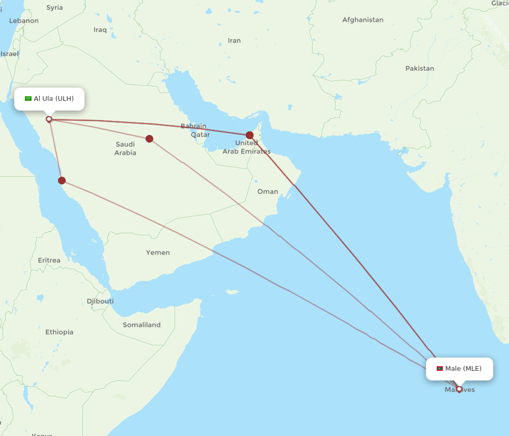 ULH to MLE flights and routes map