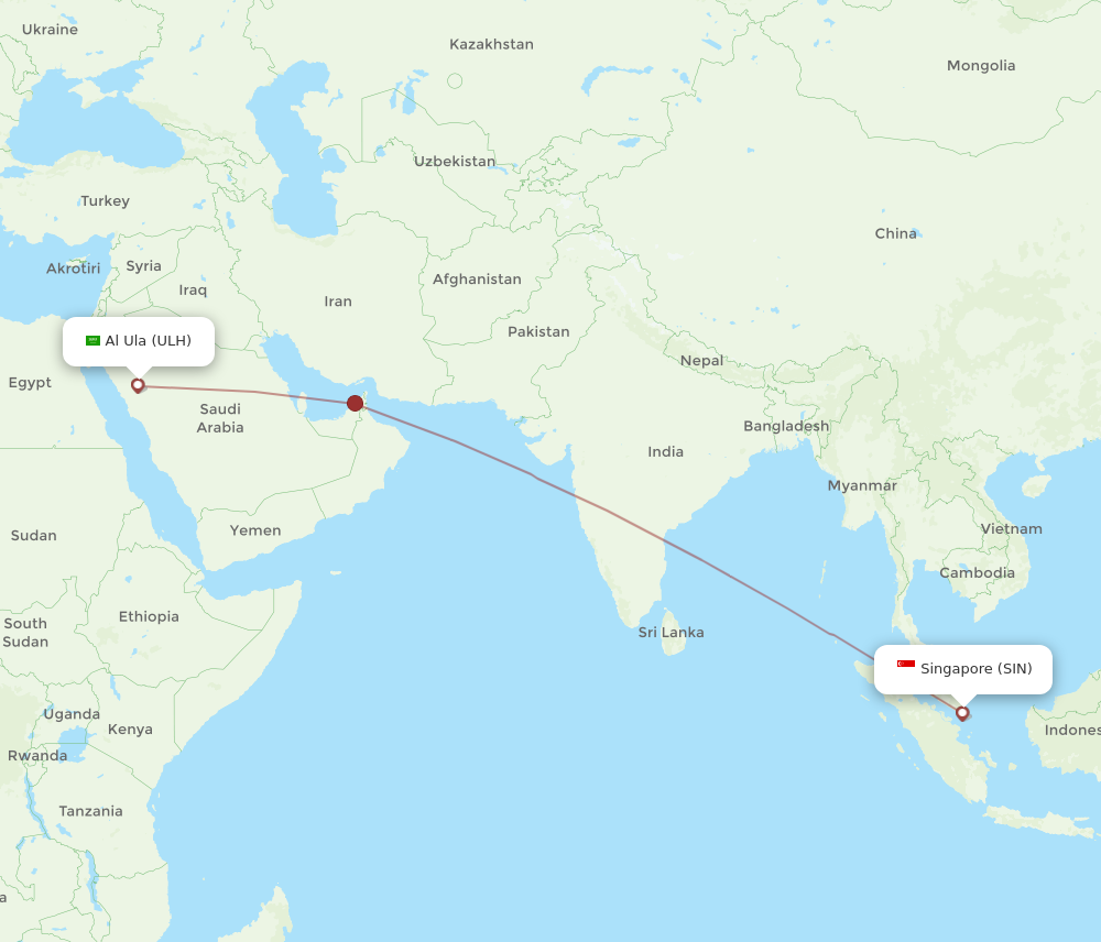 ULH to SIN flights and routes map