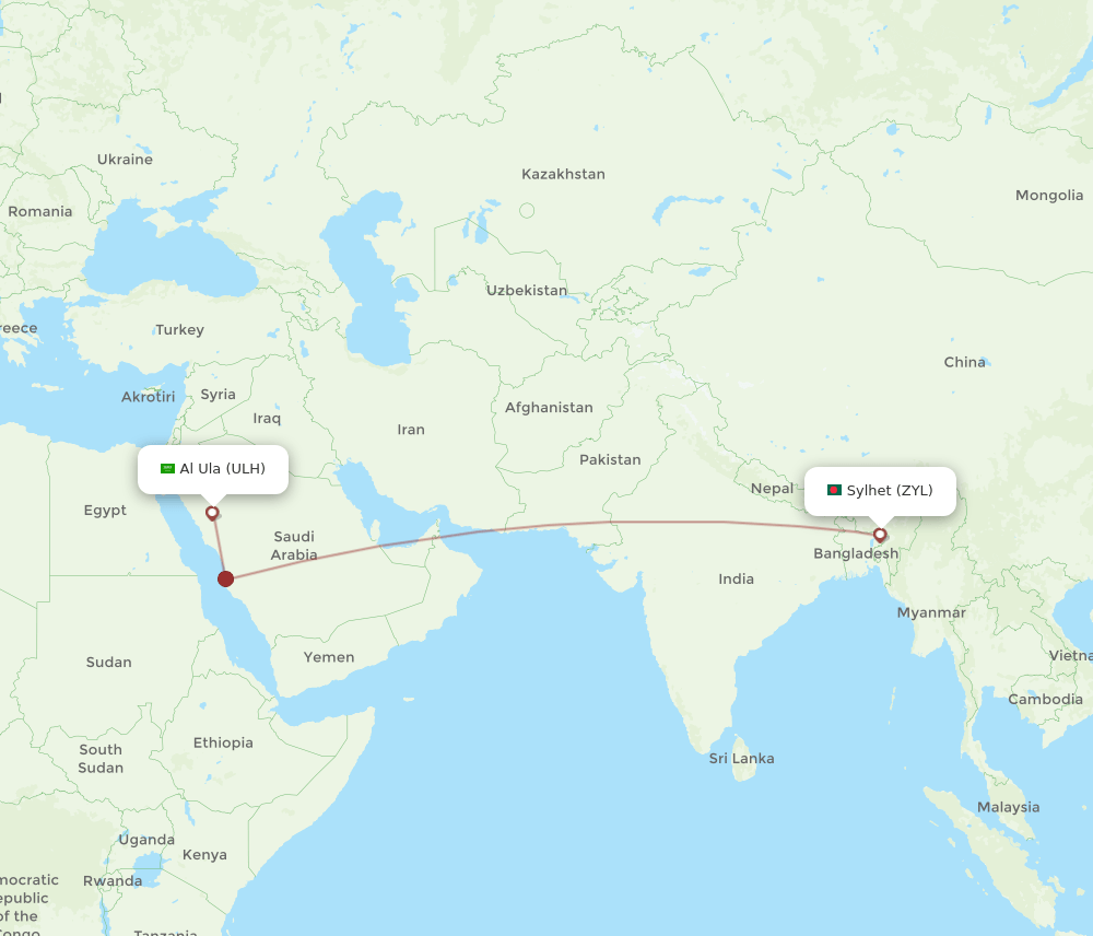 ULH-ZYL flight routes