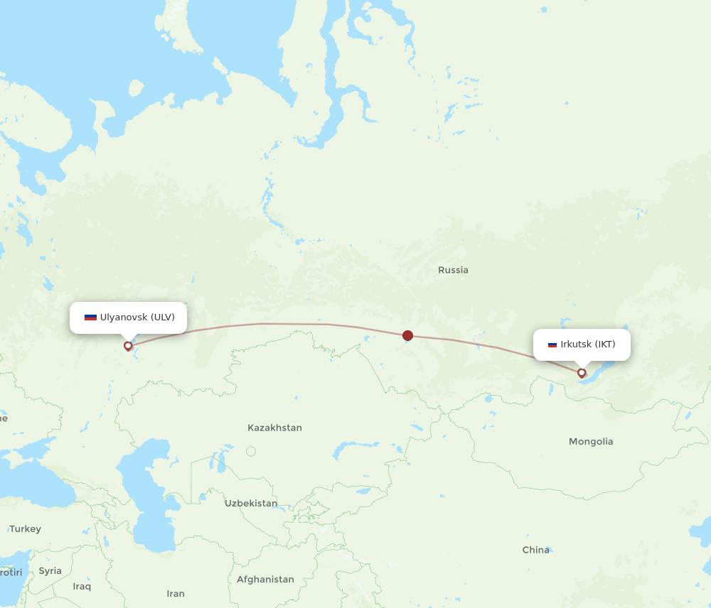 Ulyanovsk - Irkutsk route map and flight paths