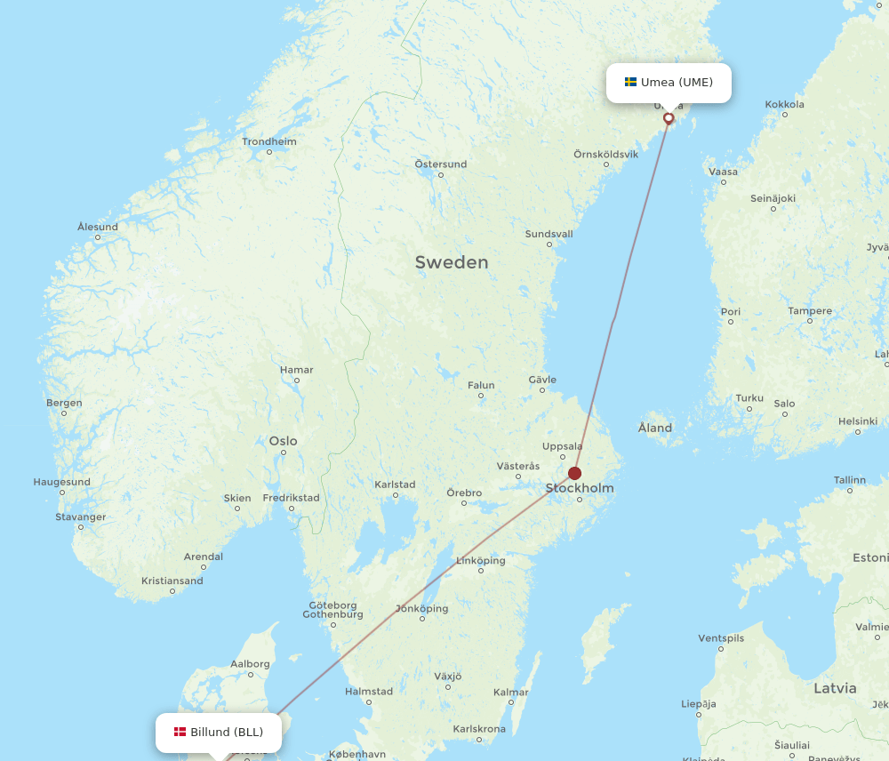 UME to BLL flights and routes map