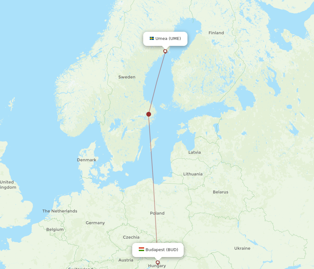 UME-BUD flight routes