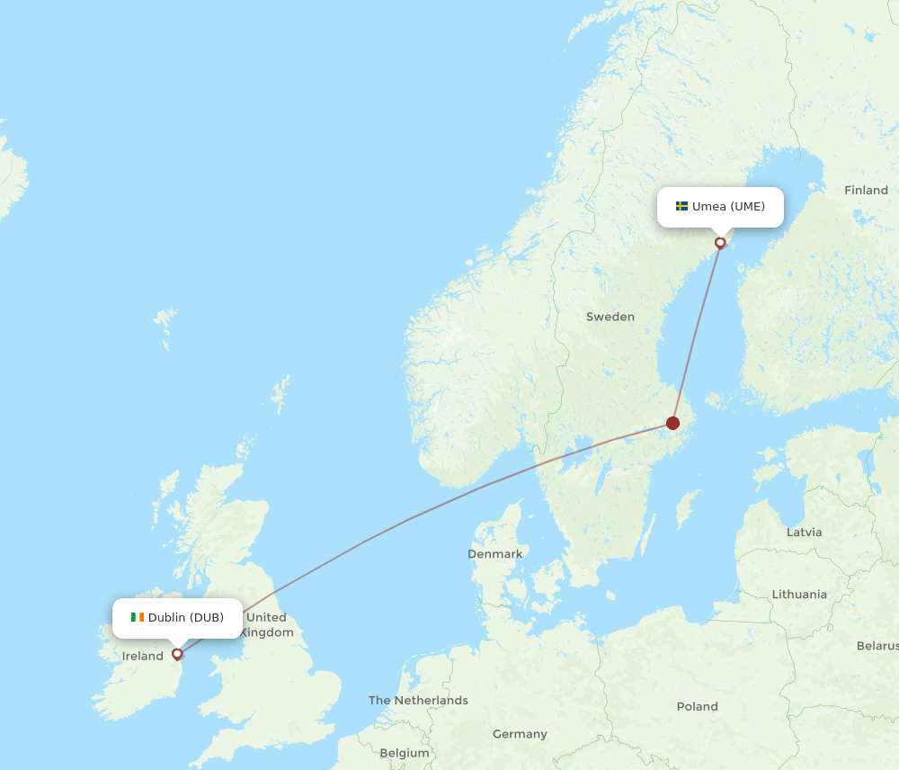 UME to DUB flights and routes map