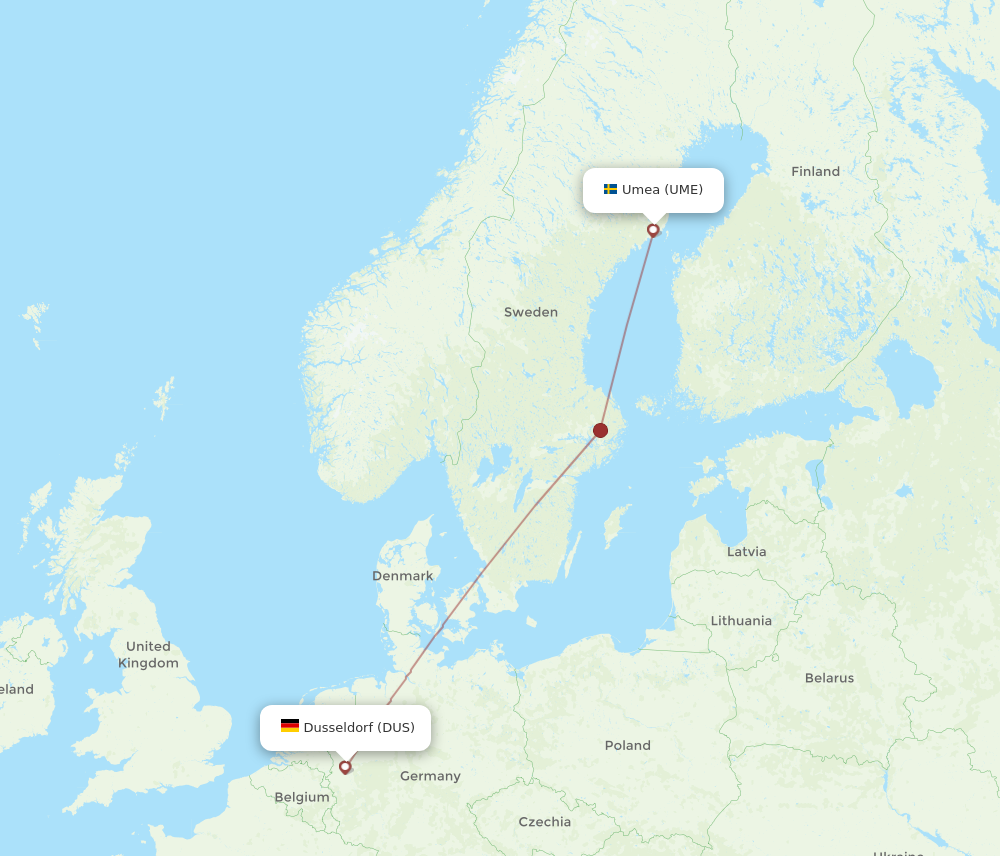 UME to DUS flights and routes map