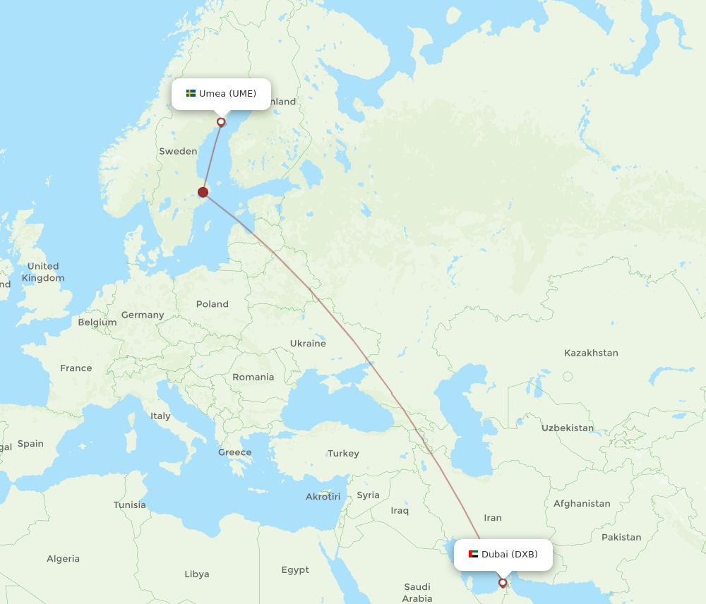UME to DXB flights and routes map