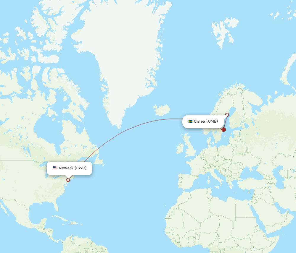 UME to EWR flights and routes map