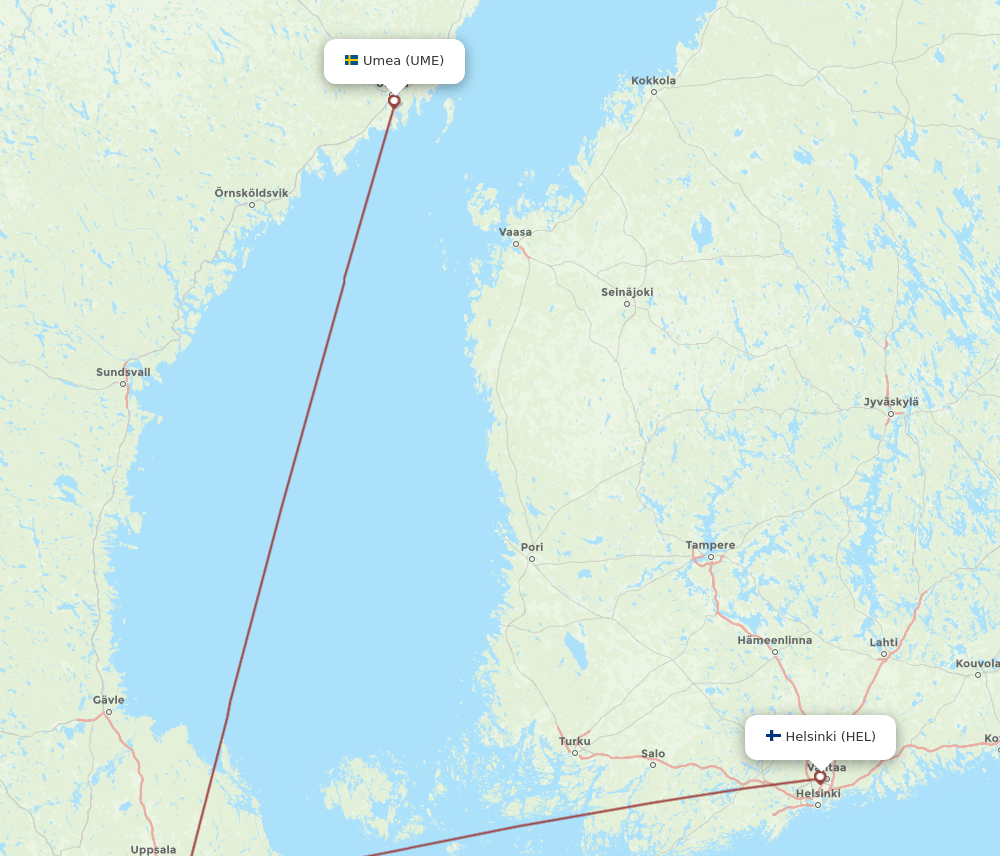 UME to HEL flights and routes map