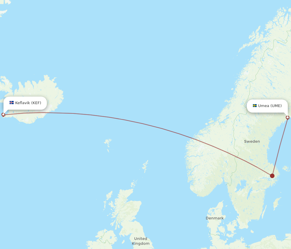 UME-KEF flight routes