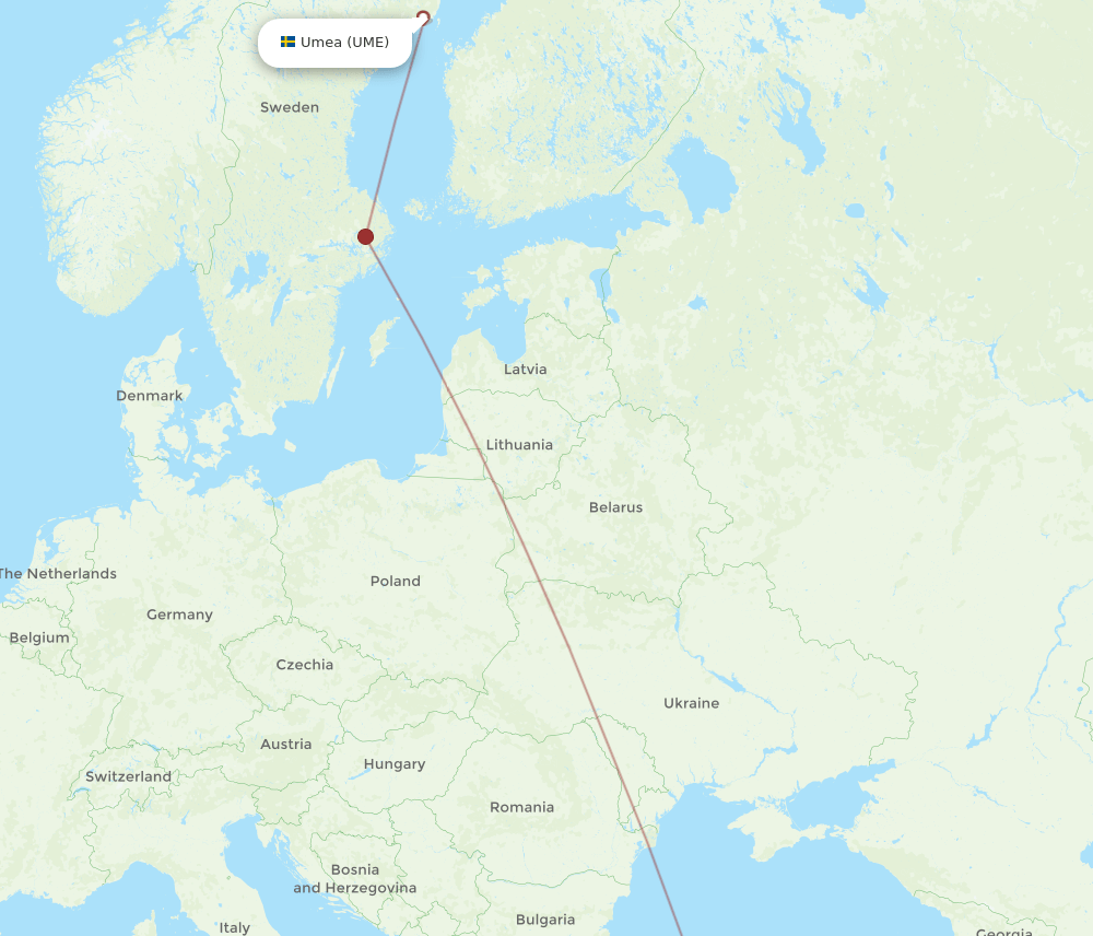 Konya - Umea route map and flight paths