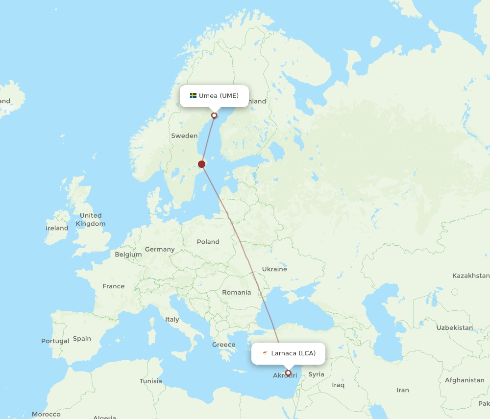 UME to LCA flights and routes map