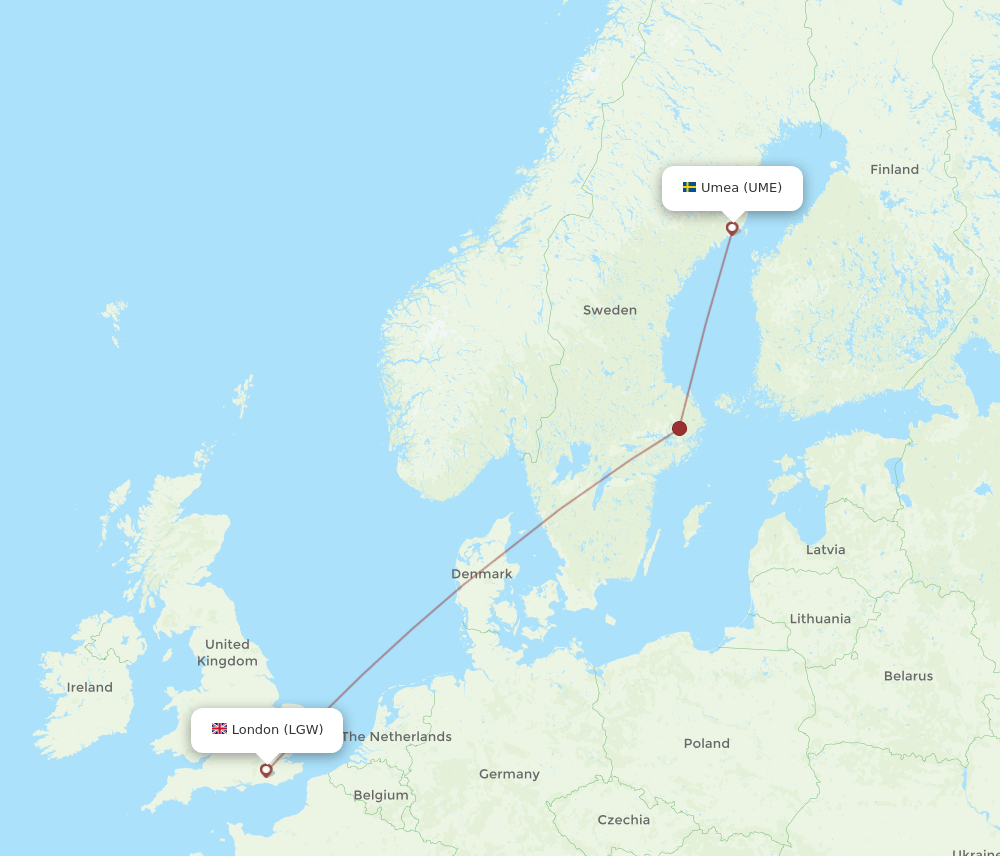 UME to LGW flights and routes map